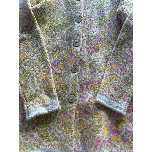 SUNDANCE Multi-Color Pastel Wool Button Down Long Sleeve Sweater Coat Size LG - Picture 2 of 5